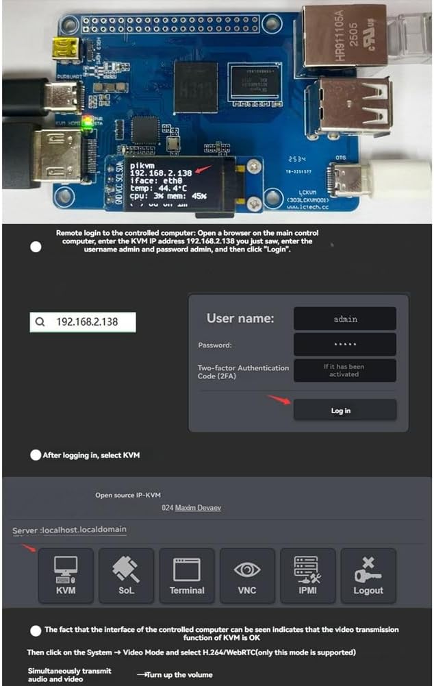 LCKVM コンピュータリモートコントロール操作およびメンテナンスサーバー H313 開発ボード 1GB DDR3 対応