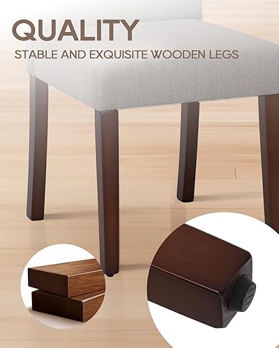 Miniatura 6 de Juego de 4 Sillas de Comedor Tapizadas - Sillas de Cocina Modernas de Granja de Tela Lineada, Sillas de Comedor de Respaldo Alto con Patas de Madera