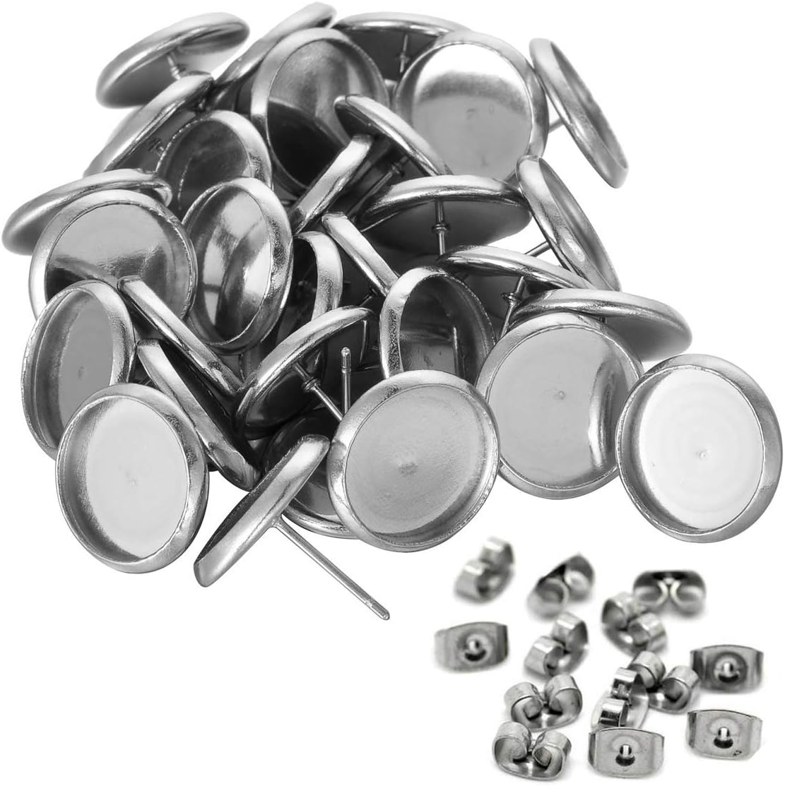 40pcs 12mm Stainless Steel Blank Stud Earring Bezel Setting for Jewelry Making with 40pcs Surgical Steel Earring Backs DIY Findings (9851) - Image 2