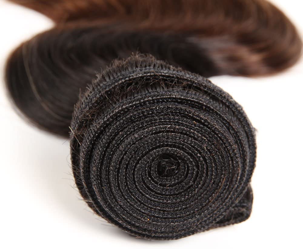 Ombre Echthaarbündel Brasilianisches Haar Körperwelle (T1B/4/27,22 24 26+20) - 3 Bündel Mit Verschluss, Jungfrau Remy Haarbündel 3 Ton Schwarz Bis Blond Echthaar Webart