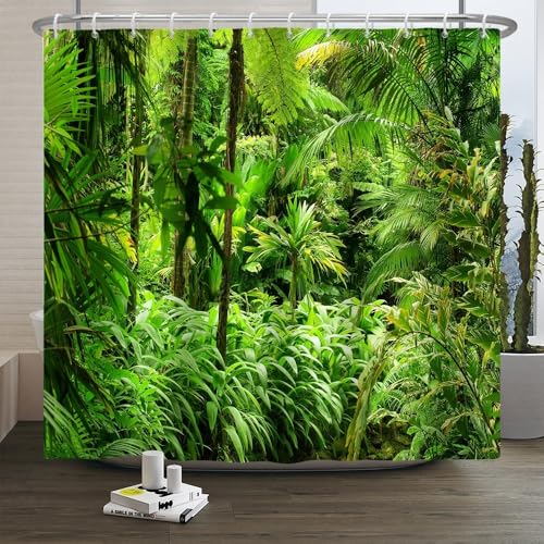 Xiaoterna Plants Shower Curtain Spring Nature Jungle Scenery Bathroom Curtain 3D Nature Scenery Tropical Forest Tree Spring Landscape Shower Curtain Mildew Resistant Fabric 200x180cm