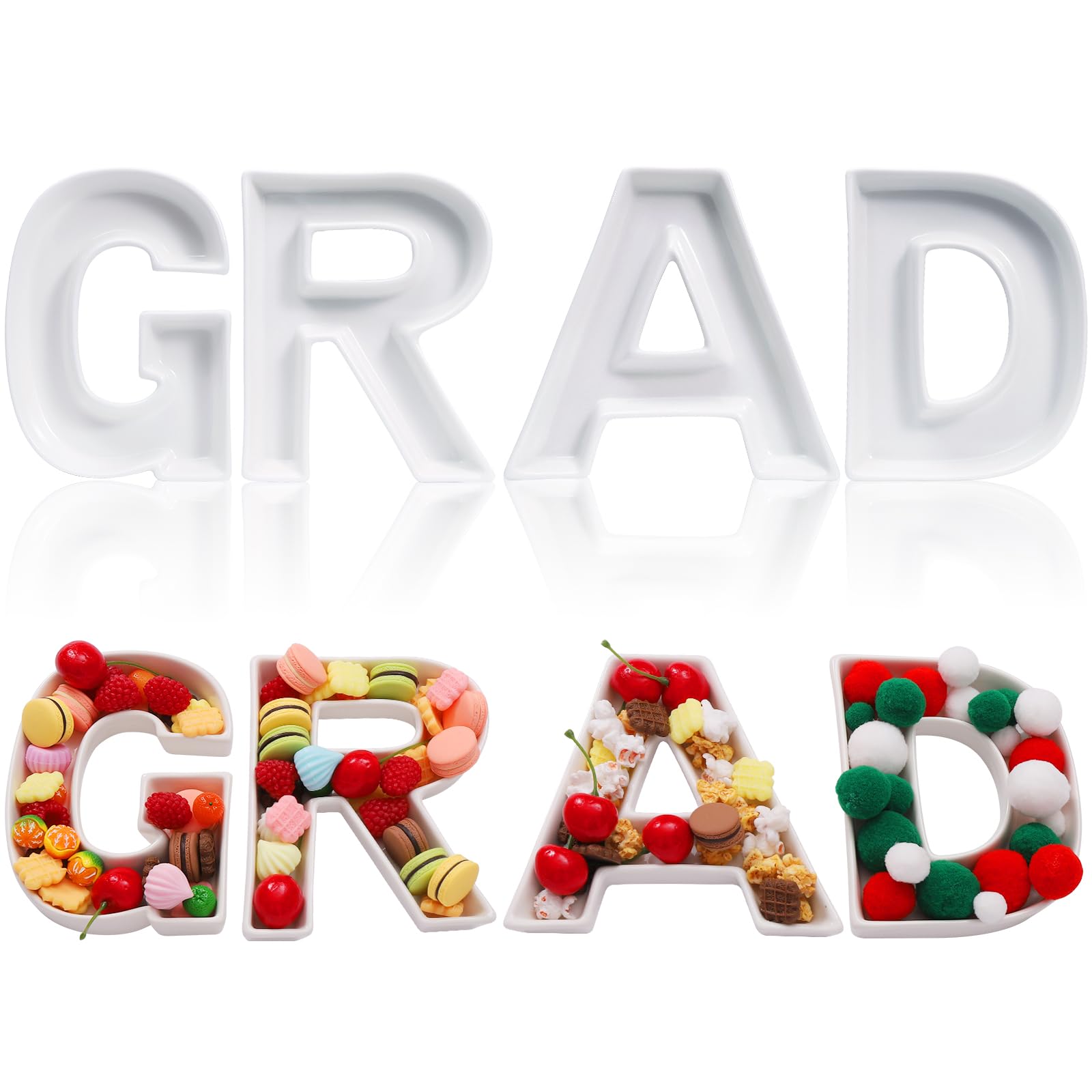 4 Pcs Gard Graduation Charcuterie Number Trays Fillable Ceramic Serving Boxes for Graduation Food, White Candy Serving Boxes, Perfect for Party Supplies Treat Displays