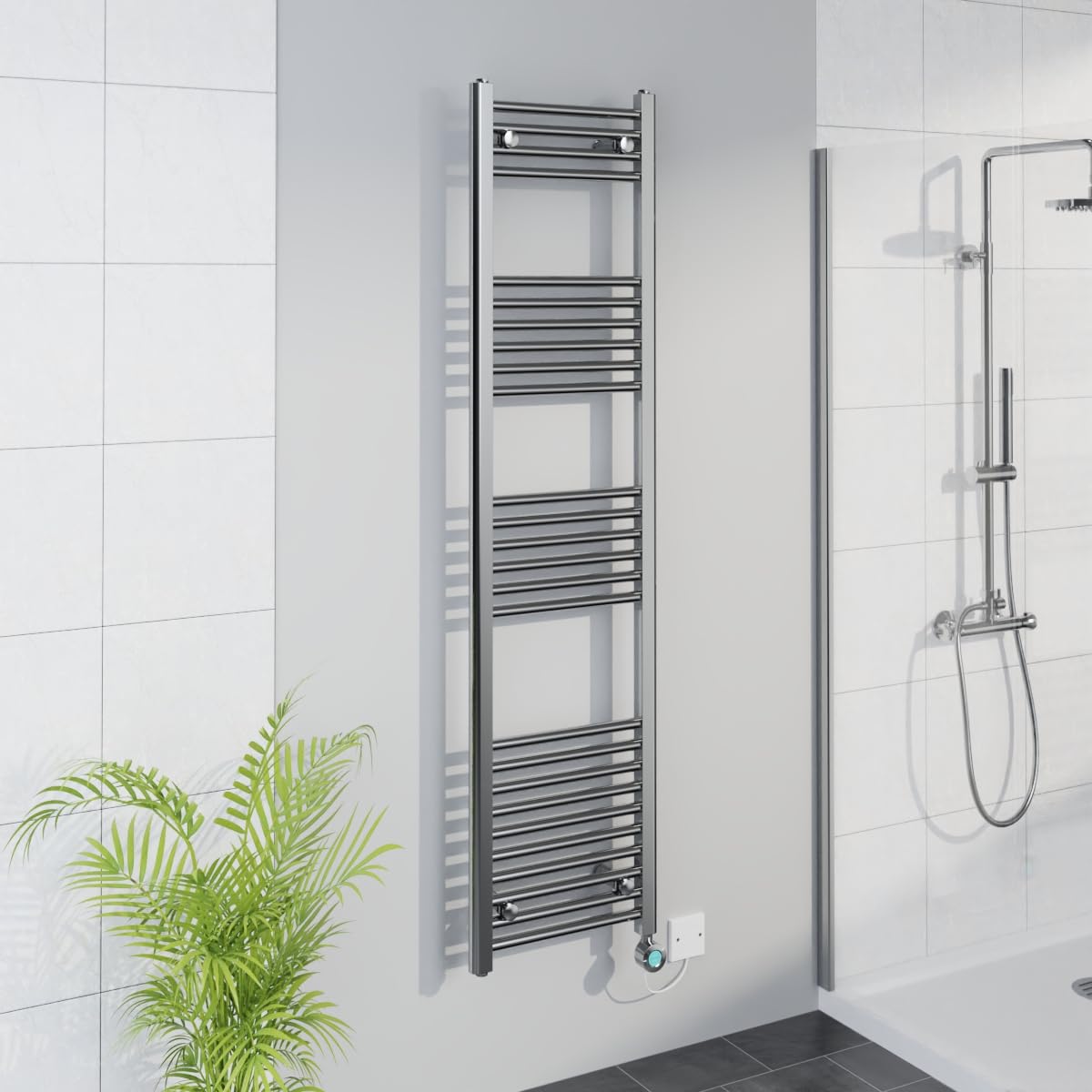 Warmehaus WiFi Electric Bathroom Straight Radiator Timer 1600x400mm Chrome