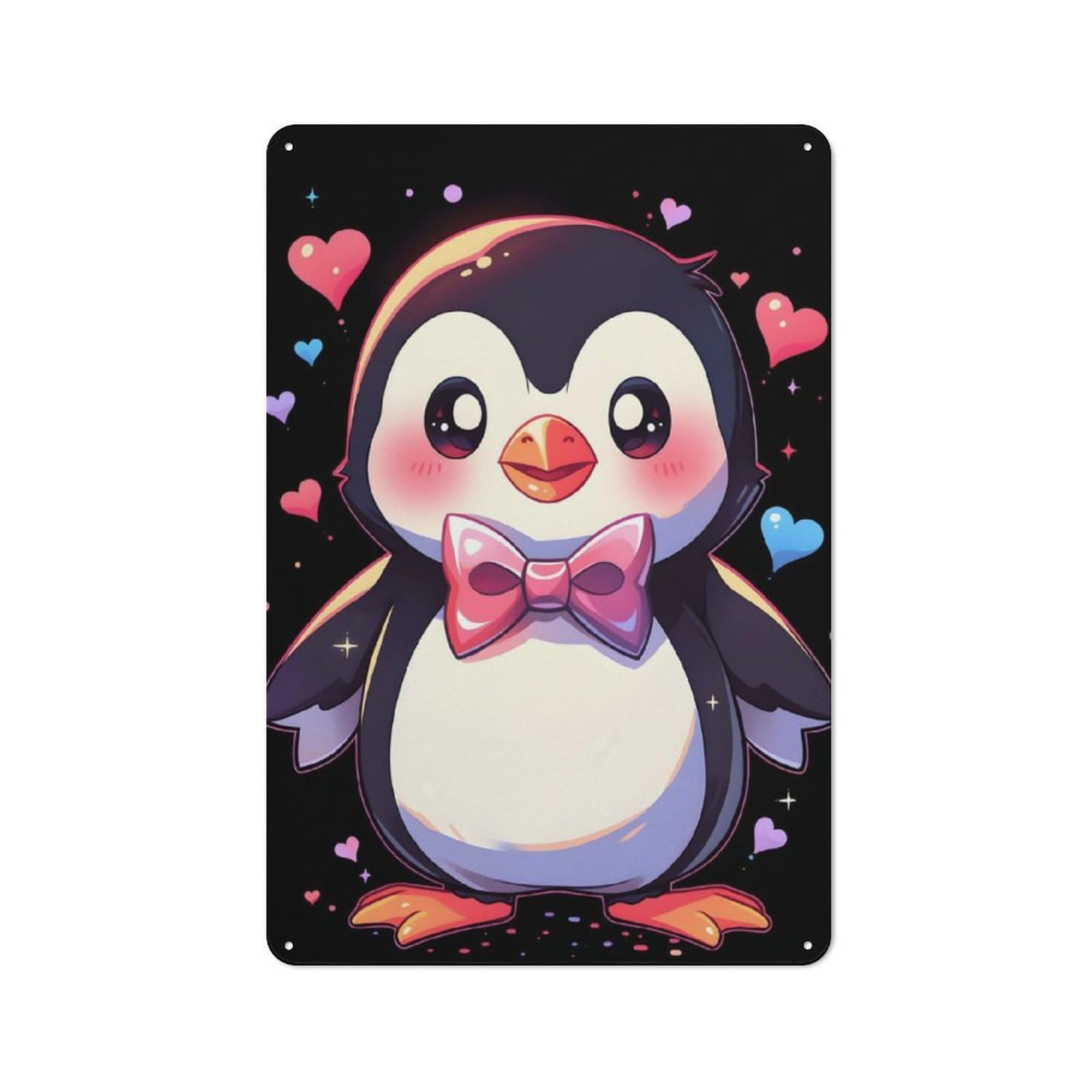 Junmoney Cute Penguin Bowtie Country Farmhouse Metal Sign 30X20cm, Farmhouse Wall Decor For Dining Room, Cafe, Entryway Or Family Room
