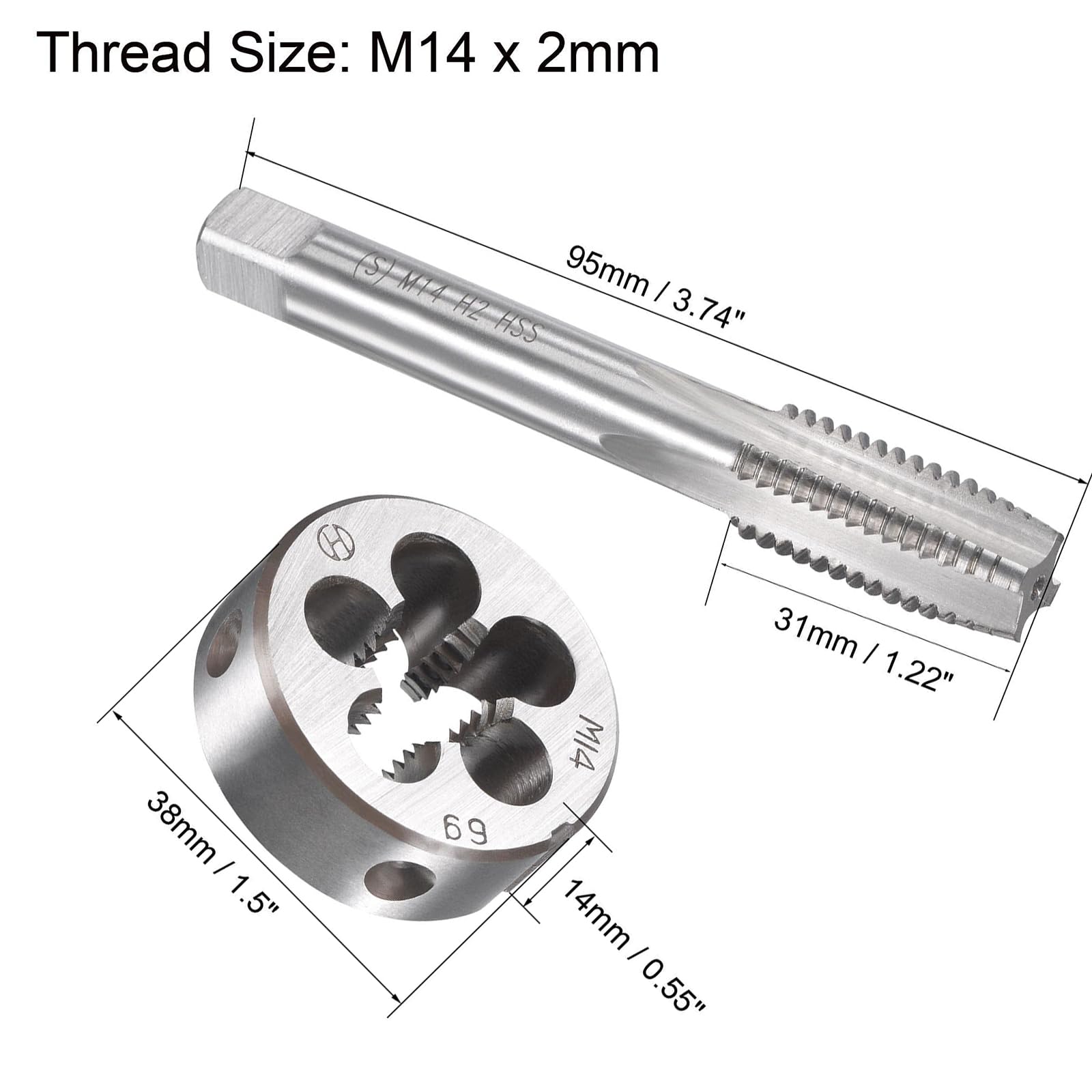 MACHSWON M14x2mm Metric Tap and Die Set,Machine Thread Screw Tap with Round Threading Die,Tap & Die Kit for Nut Screw Bolt Thread Repair - Image 2