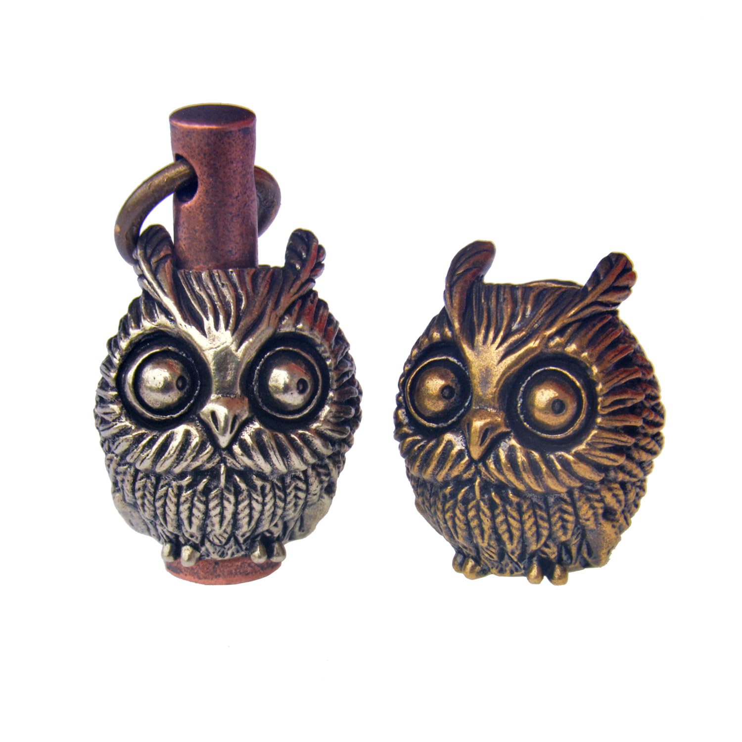 Knife Lanyard Beads, Necklace Pendant Beads, Charms Beads, Knife Pendant Beads, Paracord Beads, Cutee Owl Solid Brass Parachute Cord EDC Bead DIY Accessories(Pack of 2) w/Pin (1 copper and 1 white)