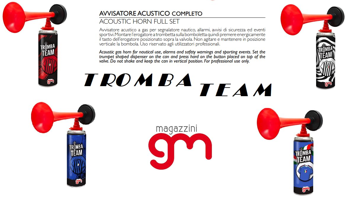 Tromba Team, Tromba da Stadio con i Colori della Squadra del Cuore, Avvisatore Acustico per Eventi Sportivi e Nautica, 300ml