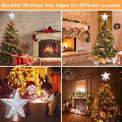 Christmas Tree Topper with LED Light Up Projector, Silver Star Xmas Tree Topper, 4m USB Powered Revolving Star and Snowflake Projector, Christmas Tree Decorations Home Party Bedroom( Silver )