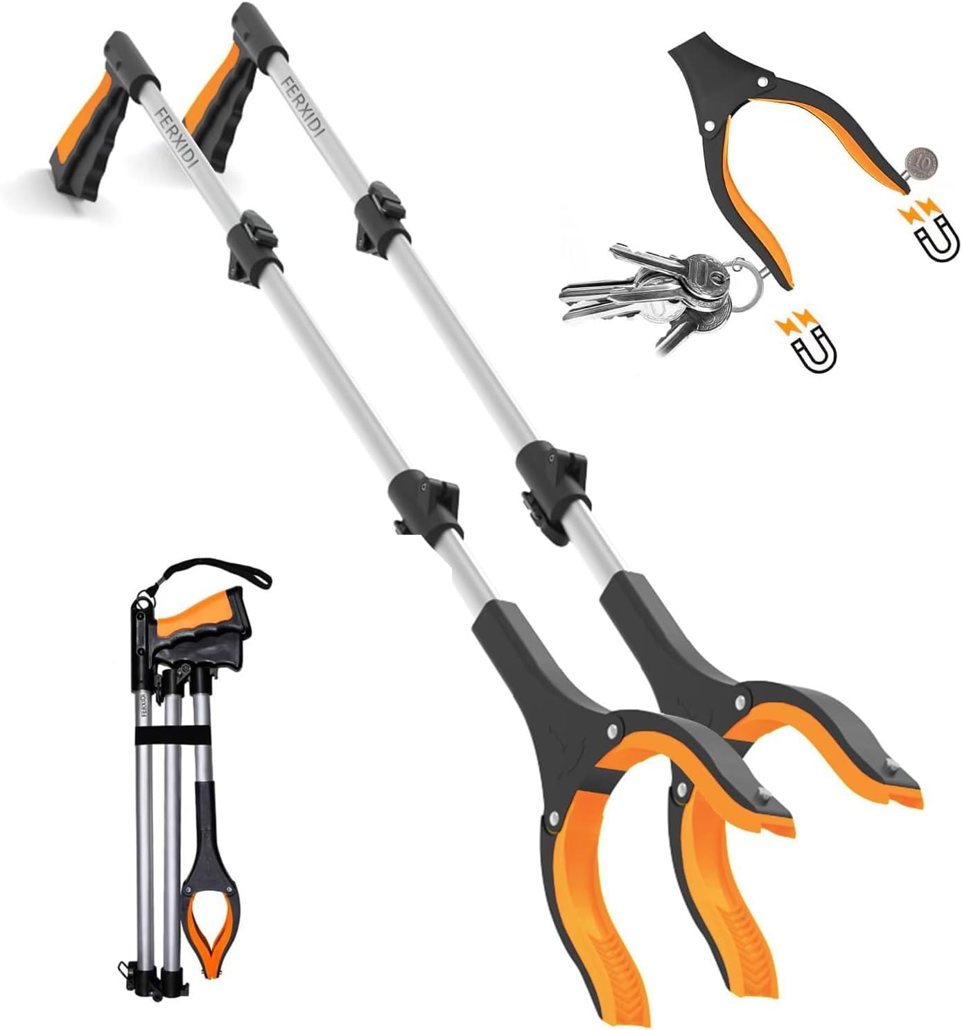 43" Foldable Grabber Reacher Tool,2pcs Reacher Grabber Pickup Tool,Gripper Reacher Grabber Tool with Rotating Jaw+Magnets,Grabber Reacher Tool Heavy Duty,