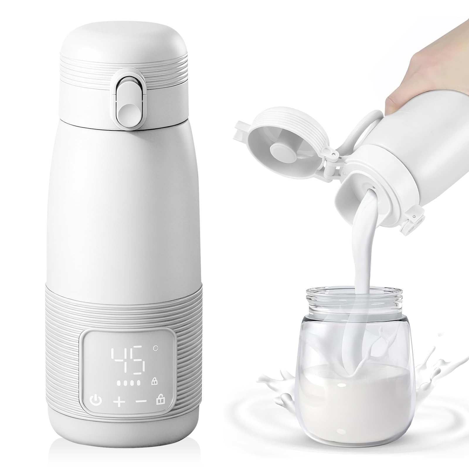 Podgrzewacz do Butelek, 500 ml Podgrzewacz do Butelek dla Dzieci w Podróży | Przenośny Precyzyjna Regulacja Temperatury od 37 do 55 Stopni Regulacja do Nocnego Karmienia w Podróży