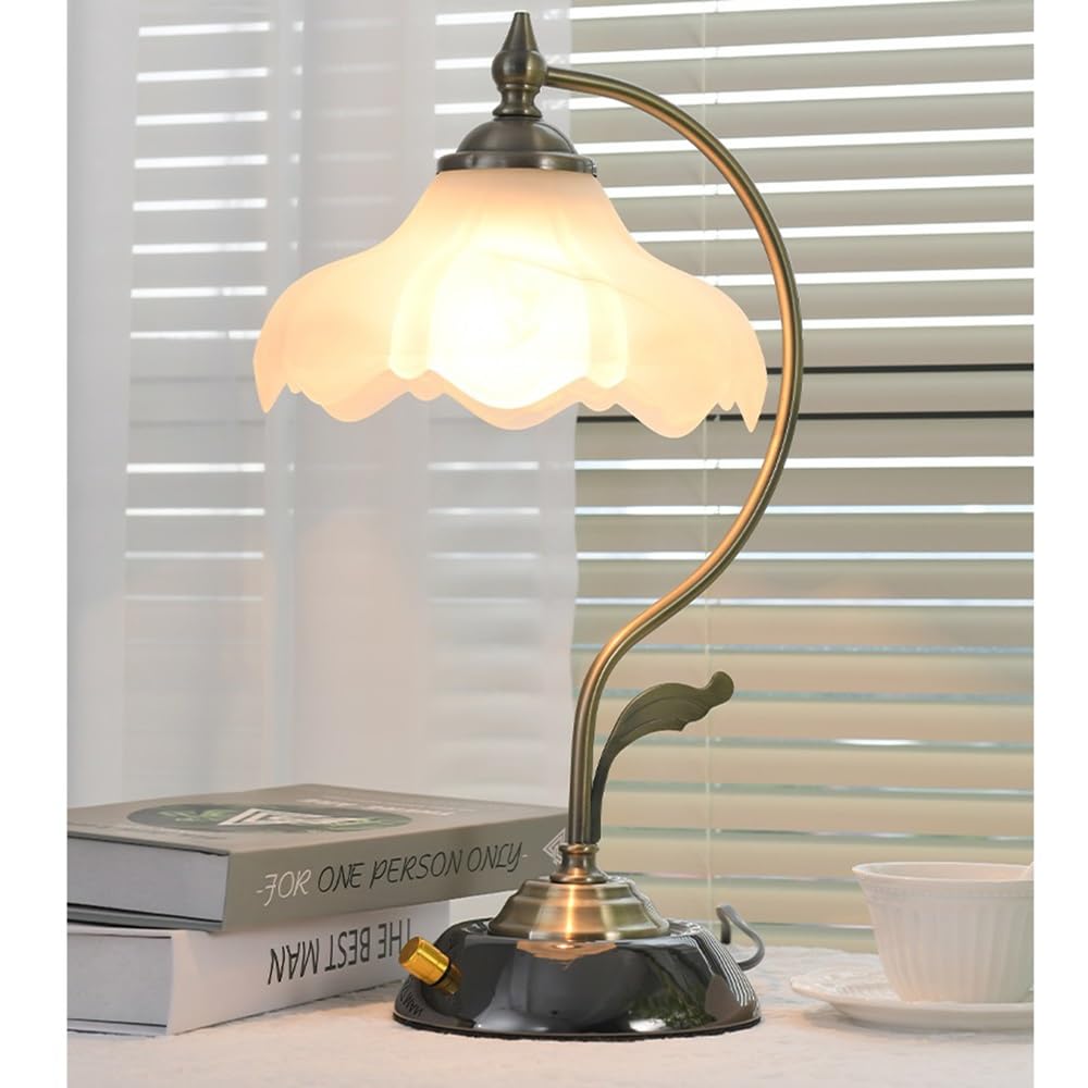 Affascinante Lampada da tavolo in vetro con fiori, lampada da tavolo for camera da letto, lampada da comodino, lampadina a LED, vintage, elegante, tradizionale Arredamento per la casa