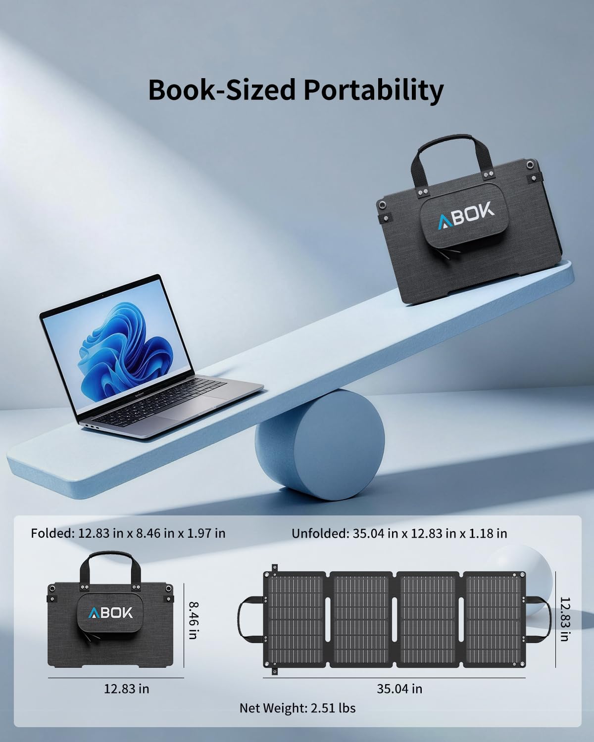 ABOK Asp45 45W faltbares Solarpanel-Ladegerät, USB-C 30W & USB-A 18W, IP67 | Mind. 23 % Wirkungsgrad, aufhängbar für Smartphone, Tablet und Powerbank, ideal für Camping, Wandern, Reisen, Outdoor-Touren