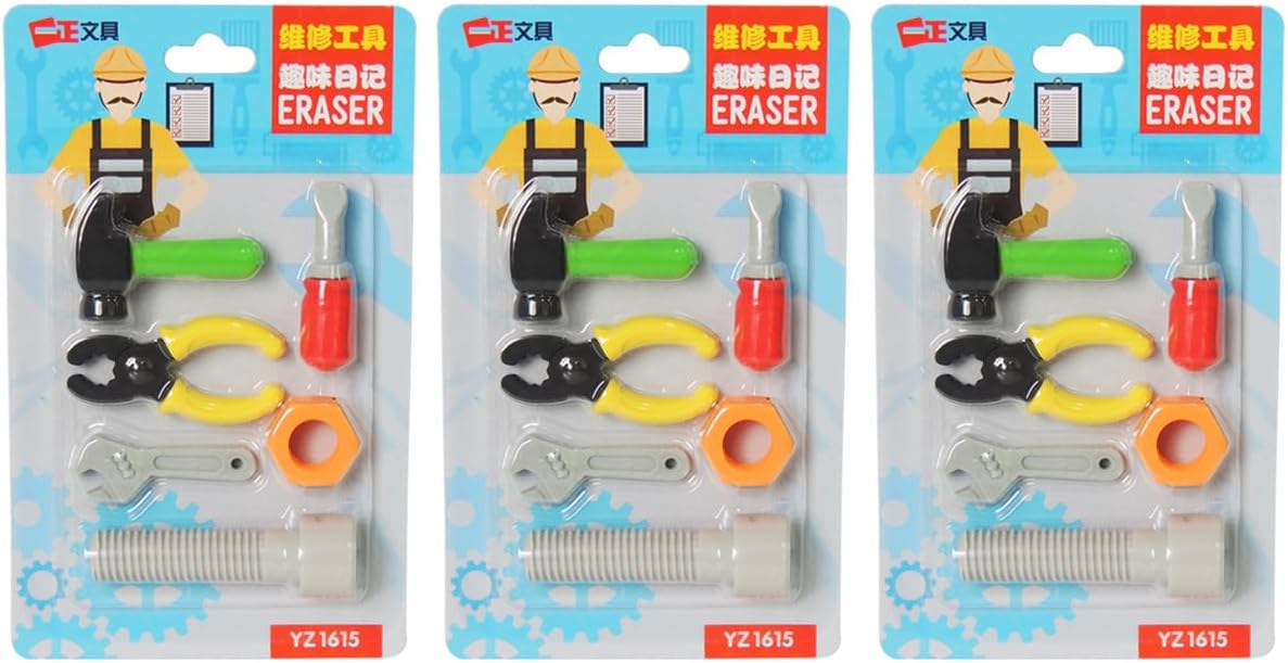 3 Package in A Set Kawaii Cute Tool Box Screwdriver Wrench Hammer Pliers Shape Erasers Random Color Shipping