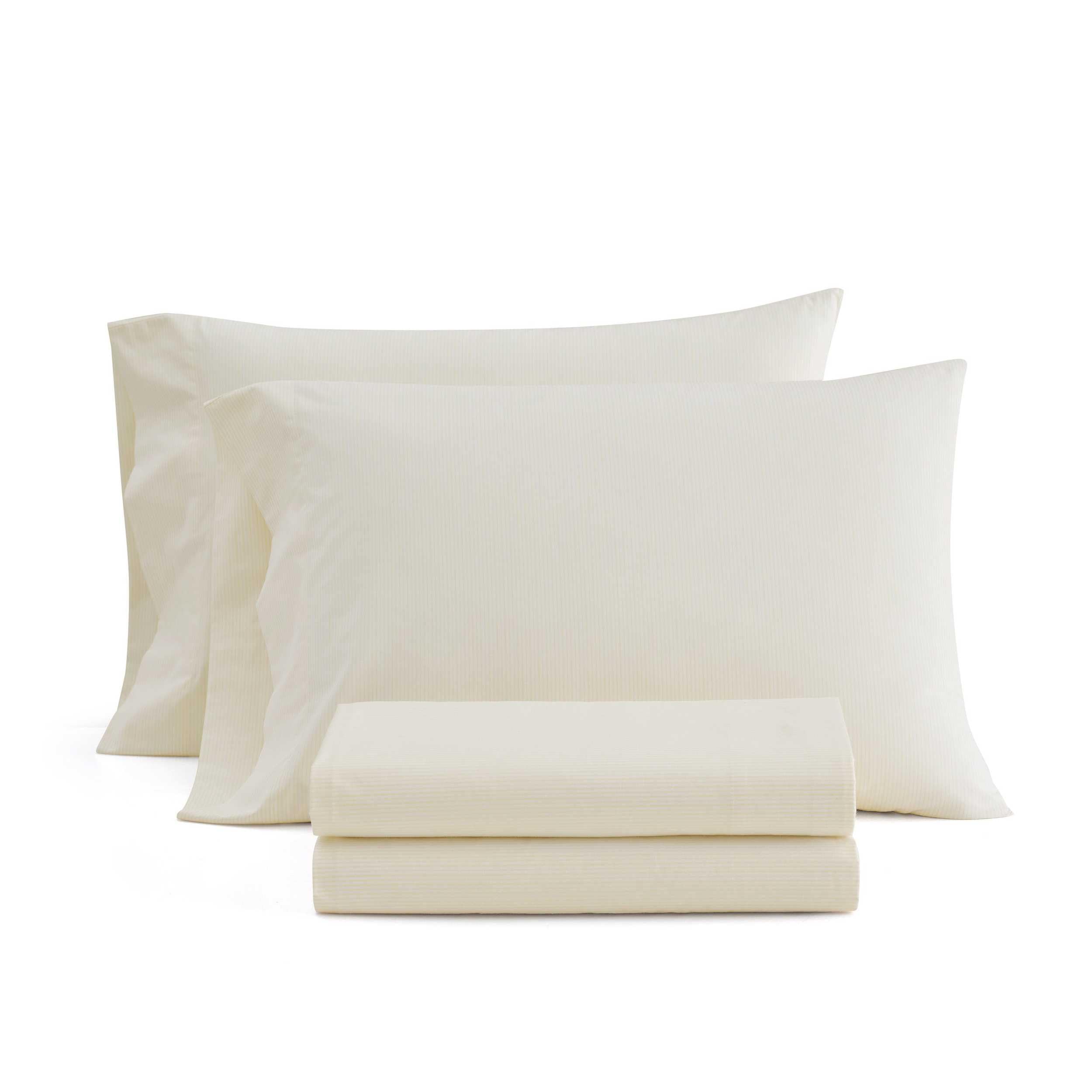 Martha Stewart - Full Size Sheets Set, Crisp &amp; Tailored Cooling Sheets with a Naturally Smooth Cotton Percale Lightweight Feel - Bed Sheets with Matching Pillowcases &amp; Fitted Sheet (Stripe Yellow)