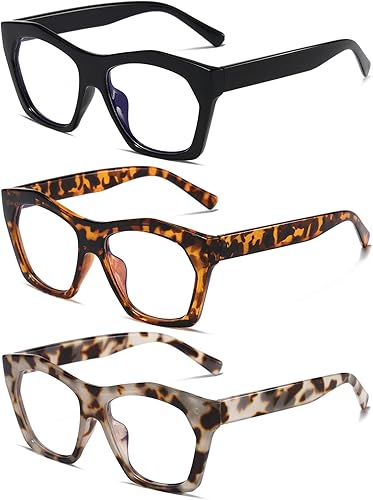 Miniatura 6 de Paquete de 3 anteojos de lectura para mujer, diseño de marco, de gran tamaño, bloqueo de luz azul, lector de computadora + 2.5