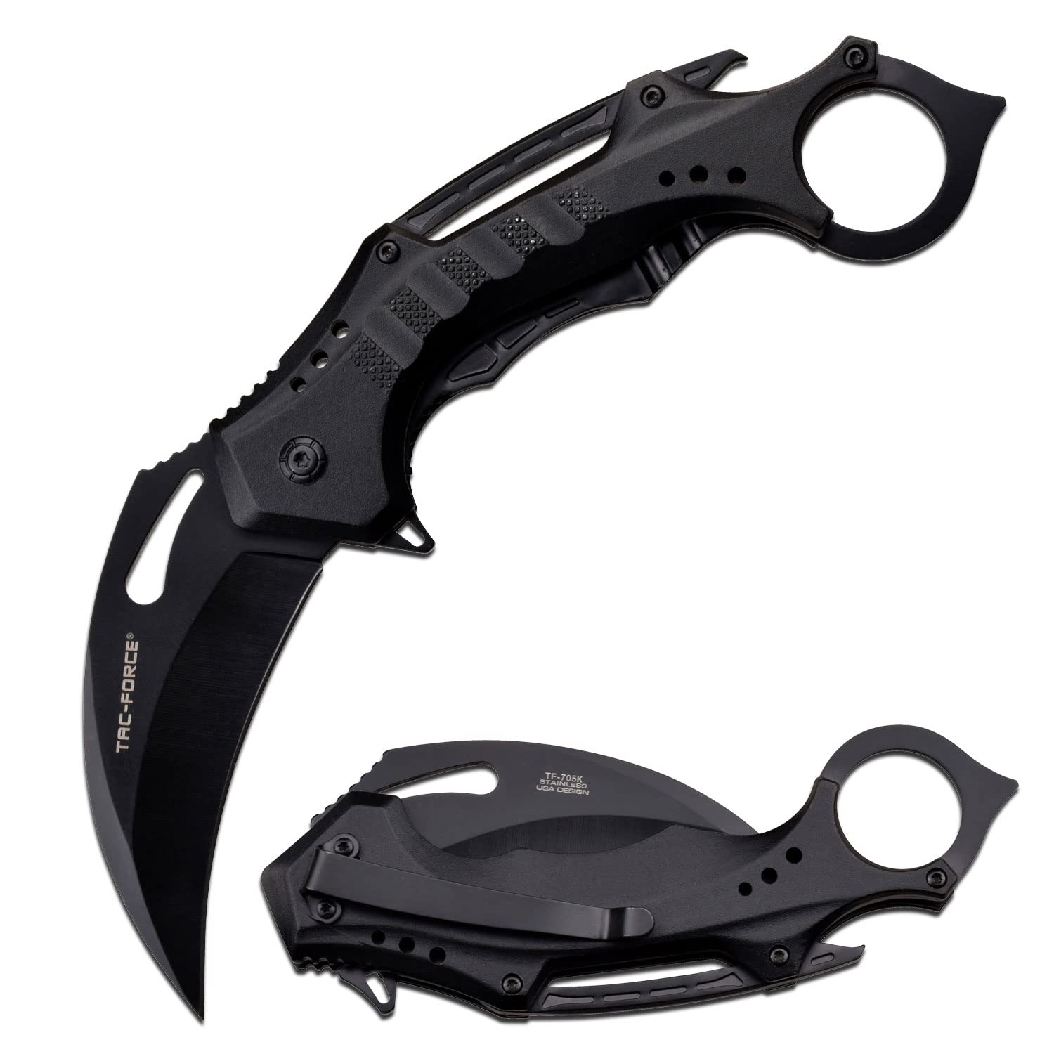 Tac-Force Folding Pocket Knife, 3.25-inch Black Blade, Black Aluminum Handle, 8.75-inch Overall Length TF-705K-BK