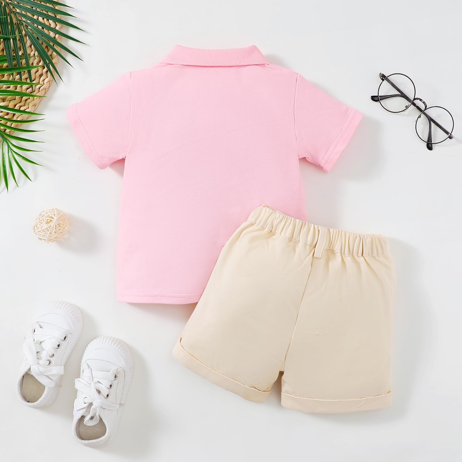 Yanmucy Ensemble de Vêtementsd 'été pour Bébé Garçon Polo à Manches Courtes pour Garçon Short Solide à Taille élastique Vêtements T Shirt Tops Shorts Casual 1-6 ans