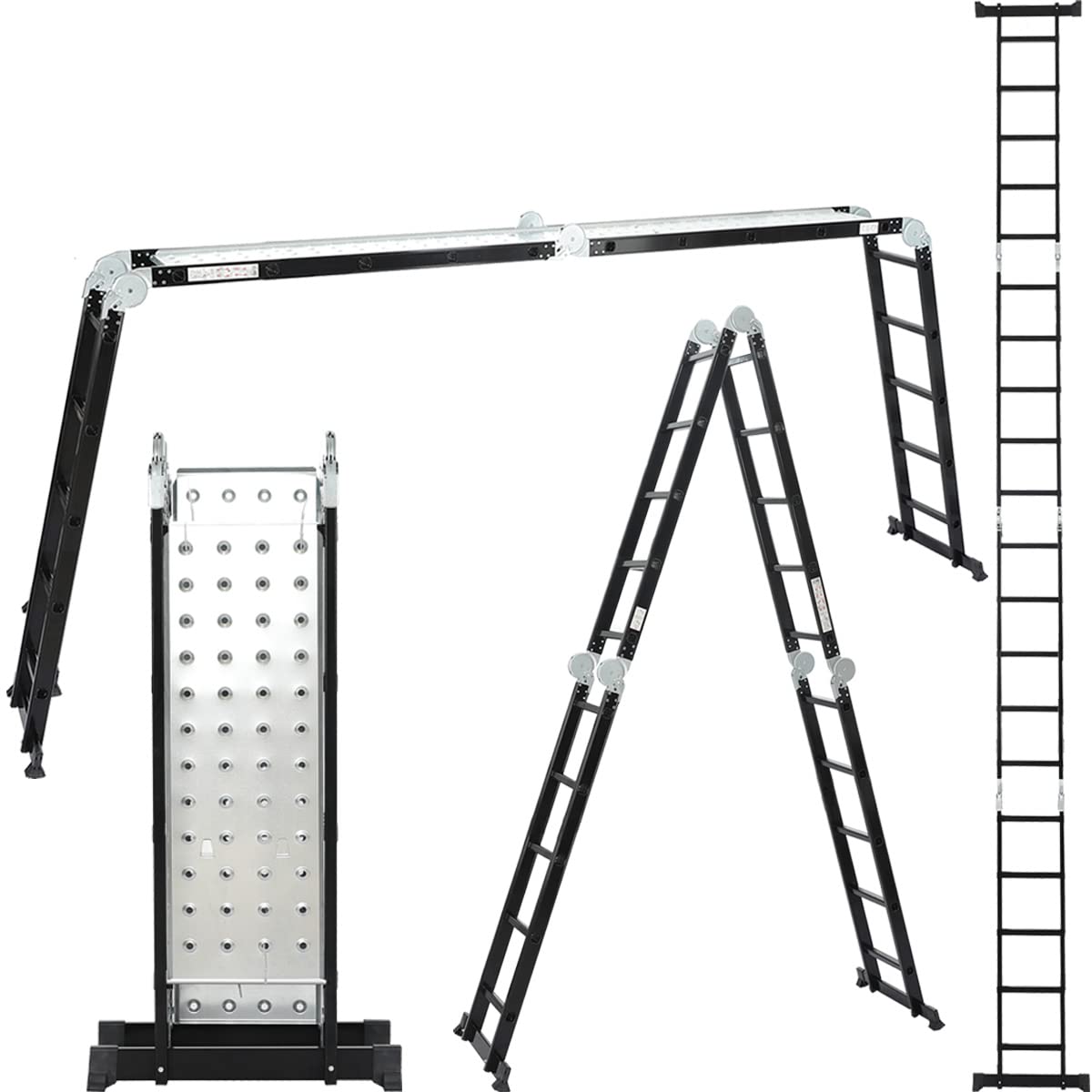 Aldorr Siliver 4X5 Professional Folding Ladder Without Platform Aluminum - Multi-Purpose - Load Capacity Up To 150Kg - Foldable - Safe And Reliable (En131) - Extendable Ladder - 330Lb / 150 Kg