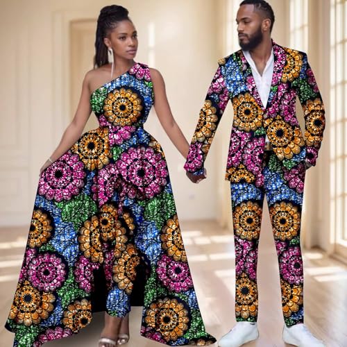 African Wedding Dresses Ankara Printed Fabric Men's Suit Matching Pants 2 Piece Set Women's Party Dresses Coupleswear2