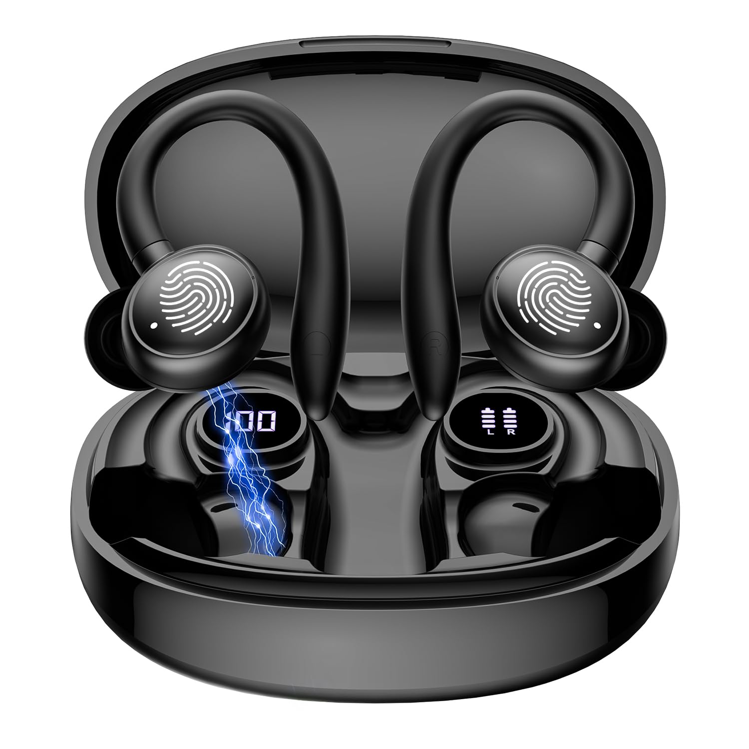 STADOR Wireless Earbuds, Bluetooth 5.4 Over Ear Headphones, Ear Buds Wireless HiFi Stereo Sound with ENC Mic, Sport Earphone with Hooks for Running, 48H Dual LED Display, IP6