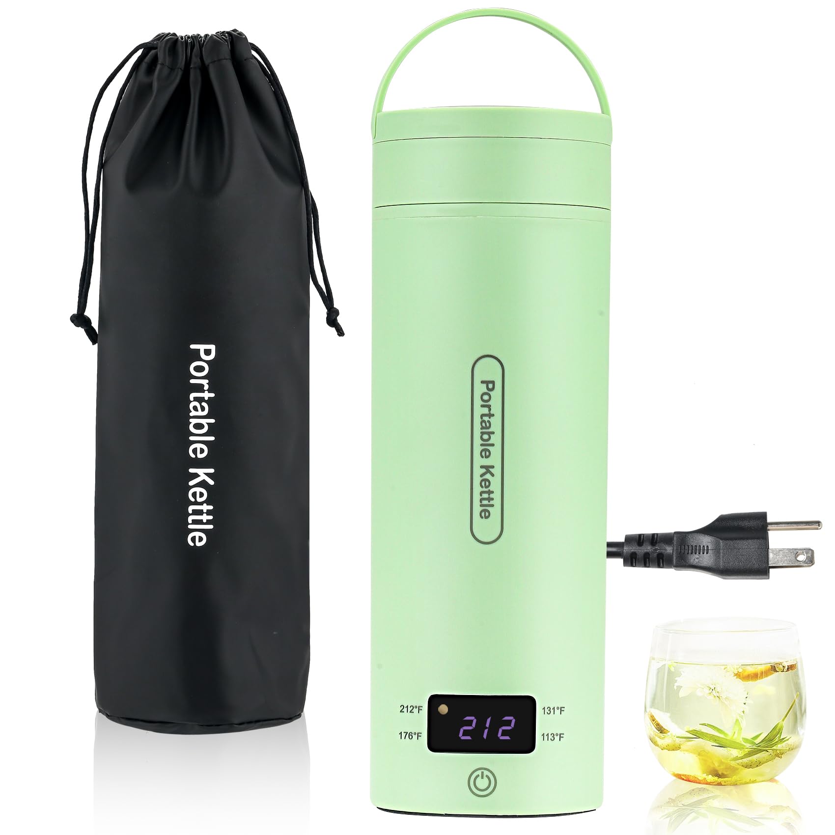 Portable Electric Kettle: Travel Small Water Boiler, Heater with 4 Temperature Control, 304 Stainless Steel, With Boil Dry Protection & Fast Boil, BPA-Free, Auto Shut Off (Green), 400ML