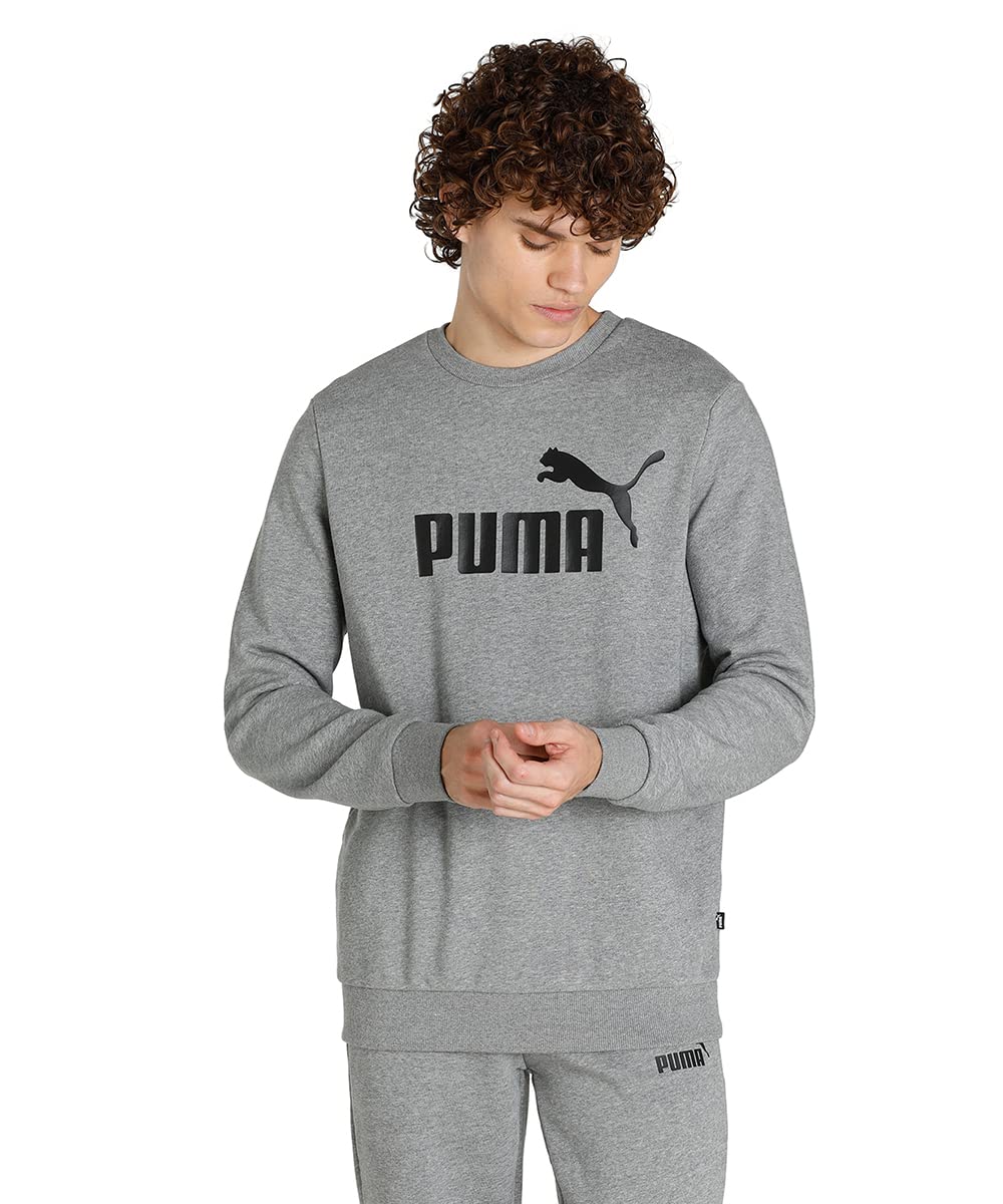 PUMA ESS Big Logo Crew TR,Medium Gray Heather,XL