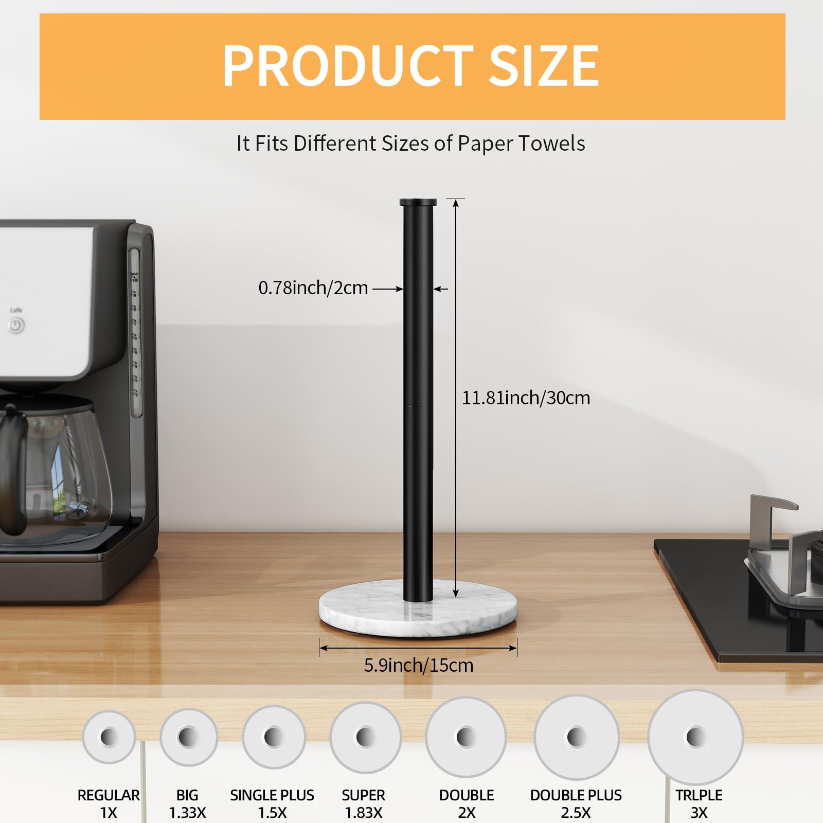 Paper Towel Holder Stand For Countertop, WeGuard Stainless Steel Large Base Rack Free Standing One Handed Tearing Tissue Paper No Wobbly Brushed Nickel