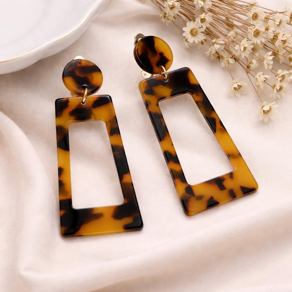 Symvikio Statement Clip On Earrings for Women, Statement Rectangle Geometric Dangle Drop Earring Clips for Non Pierced Jewelry Gifts - Image 5