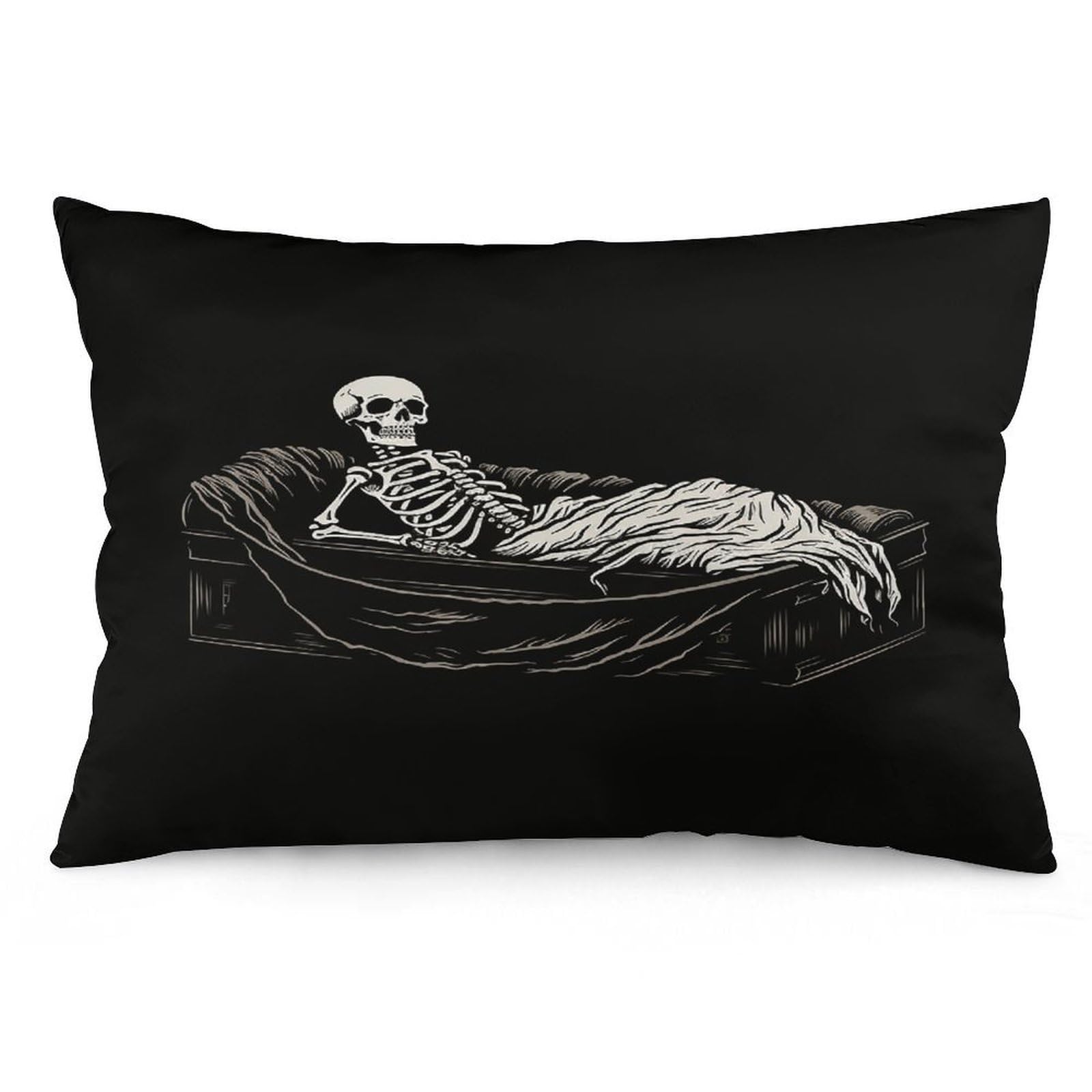 Wsoihfec Style Skeleton In The Coffin Throw Pillow Covers Decorative, Pillow Cases Soft Plush, Modern Farmhouse Boho Cushion Cover For Bed Couch Sofa Living Room Spring Decor12 X20