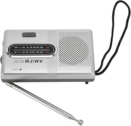 Portable AM FM Radio Long Lasting 5W Speaker Pocket Transistor Radio with Earphone Jack, Silver Gray, Suitable for Home Outdoor Travel
