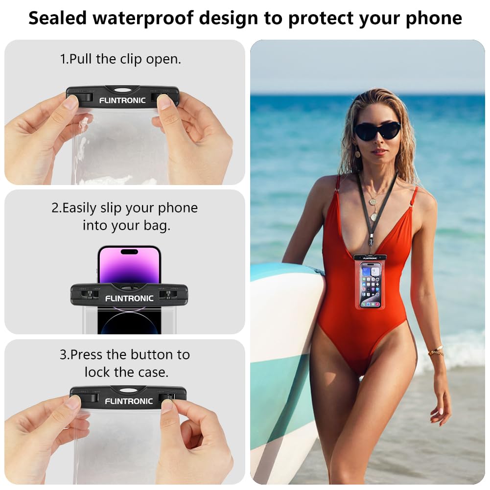 flintronic Wodoodporna torba z regulowanym paskiem na talię, IP68, przezroczysta, dotykowa, sucha torba na plażę, do pływania, wędkowania, pływania łodzią