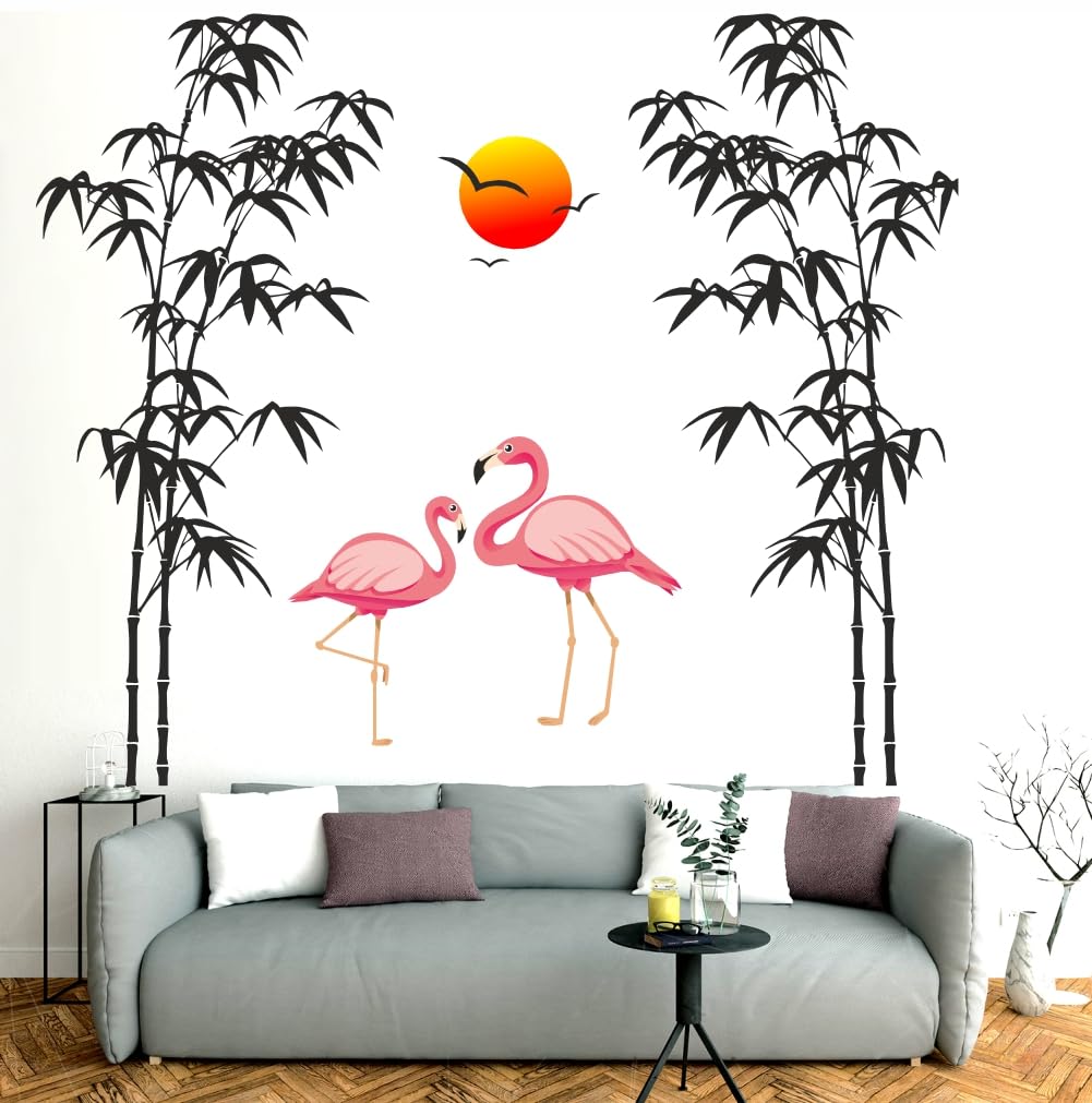 CAVE ART  Bamboo Twin Tree Flamingo Love Birds Sun Set Decal Wall Stickers for Living Room  - CA213 (PVC Vinyl - 150 cm X 120 cm) (B0CH5F8WFX) Amazon Price History, Amazon Price Tracker