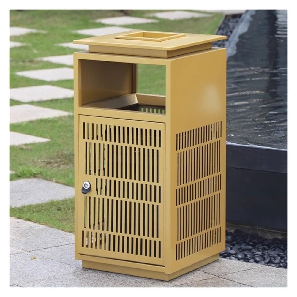 Outdoor Trash Can, Outdoor Stainless Steel Rubbish Bin Openwork Trash Can for Hotel Lobby Elevator Entrance(Gold)