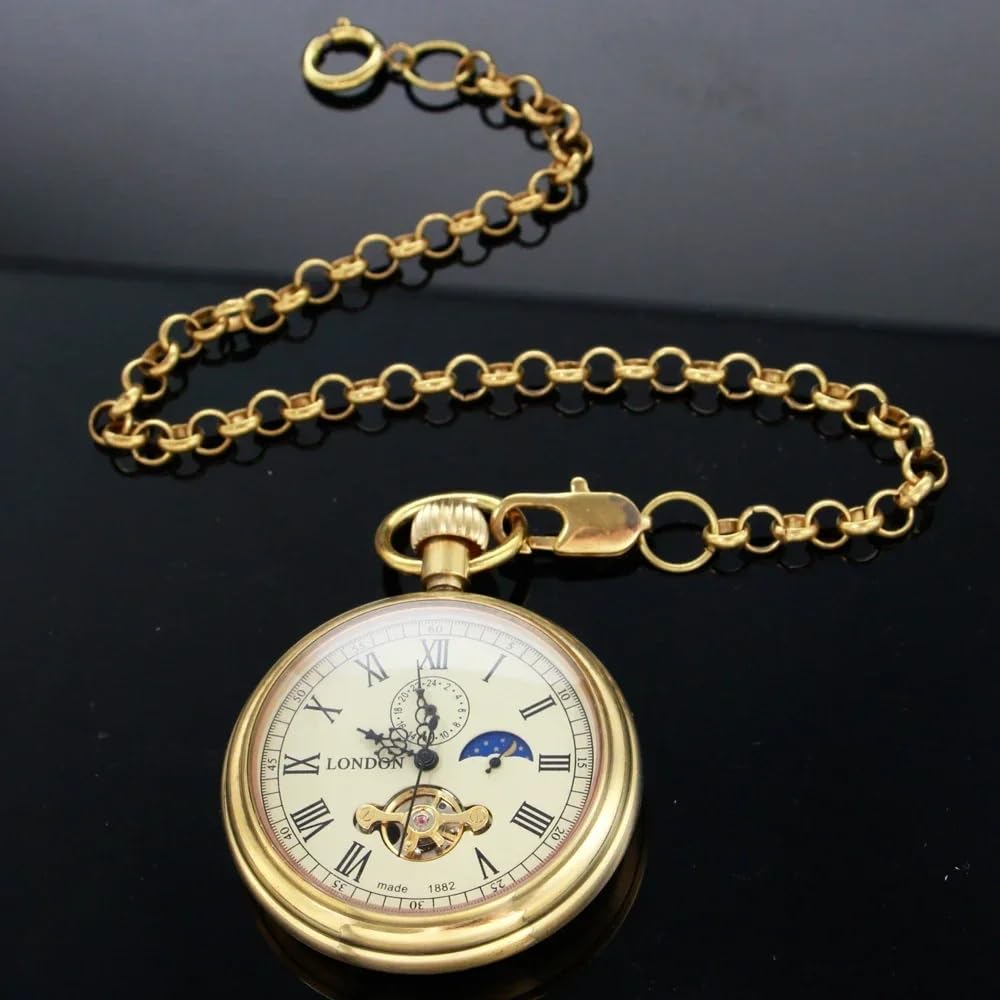 Dentily Vintage Copper Train London Design Hand Winding Mechanical Pocket Watch Mens Watches