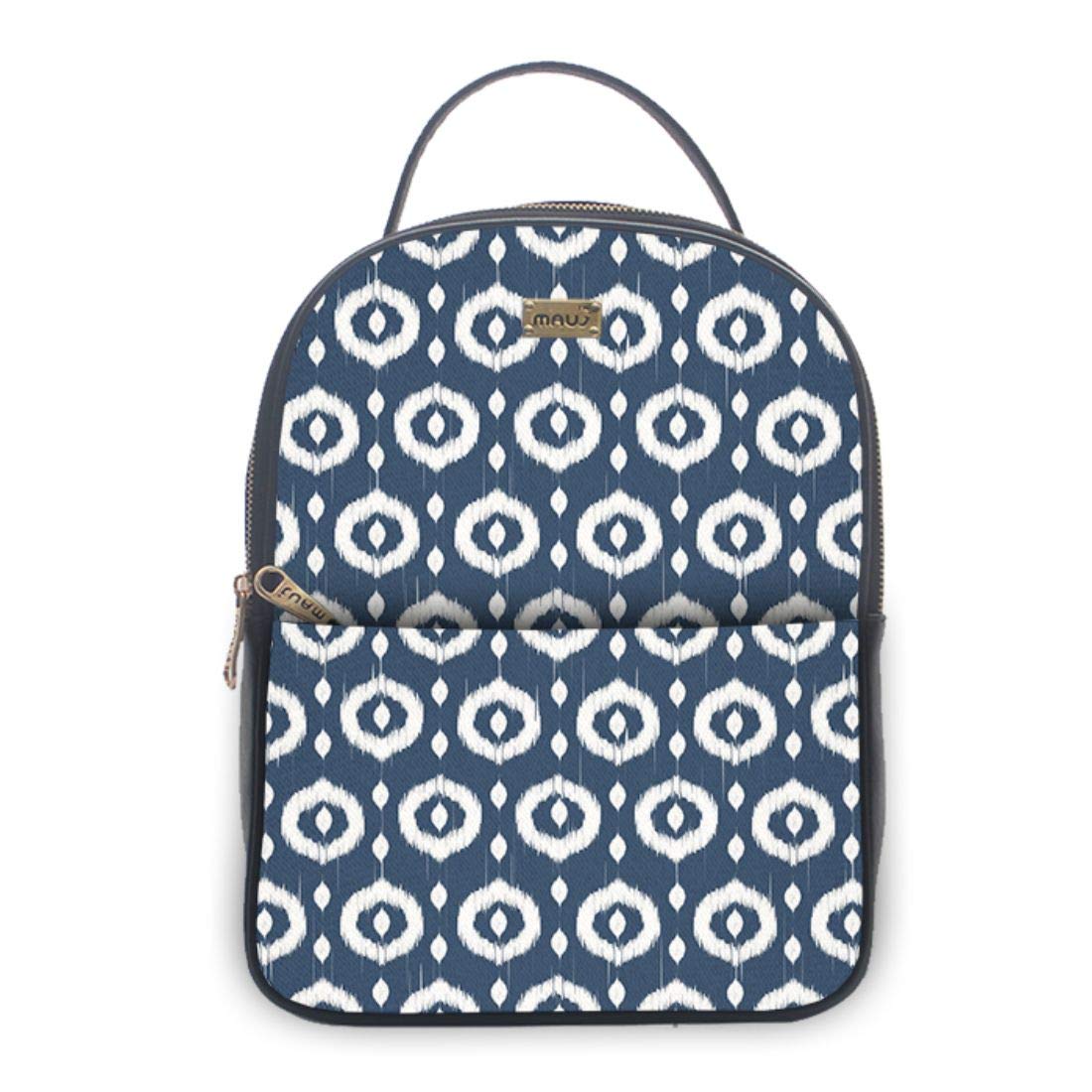 MAUJ Ikat Blue White Ethnic Circle Design Chic Mini Backpack