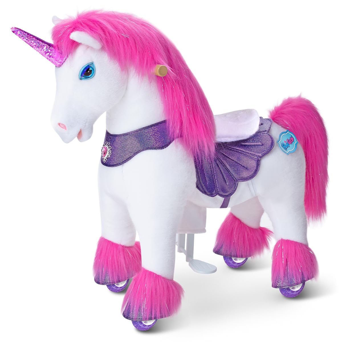 PonyCycle Unicorn Toy for Children 3-4 Years, Pink Plush Unicorn Riding Toy with Sounds, Model Y, Riding Unicorn on Wheels, Children Indoor and Outdoor - Y352