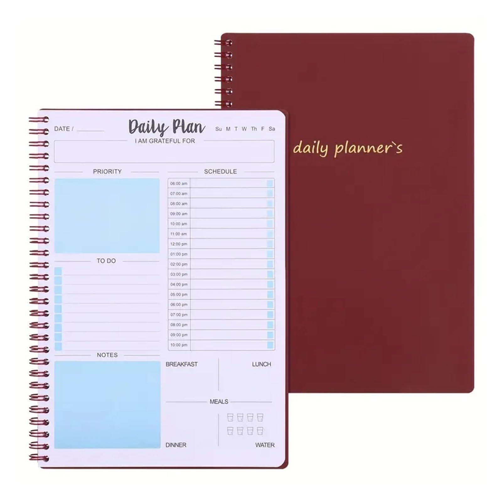 Inspirierendes Notizbuch 2 Stück 120 Seiten Tagesplaner Undatiert To-Do-Liste Notizbuch Mit Stundenplan Regolden-Buch Kalender Mahlzeit Spiral-Organizer(Red)