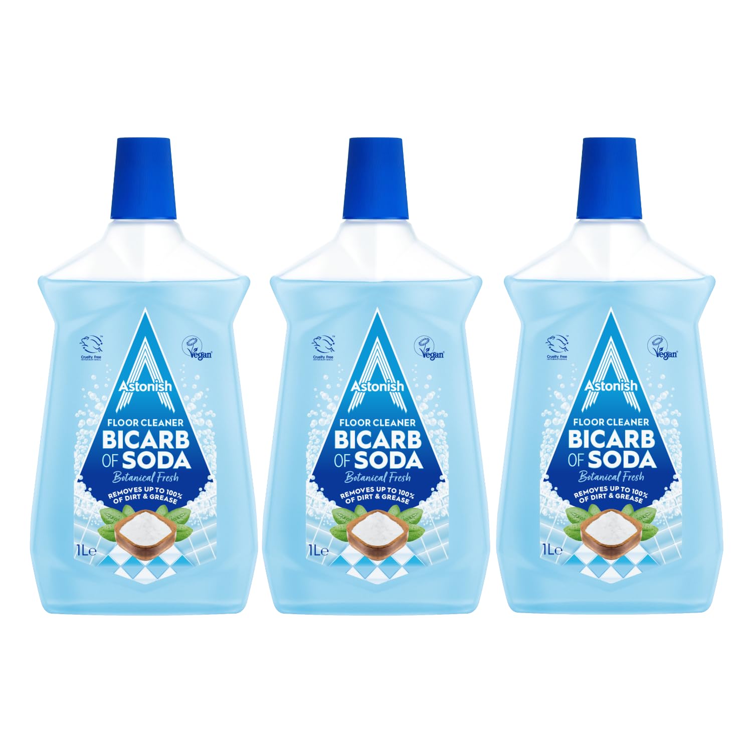 Astonish Bicarbonate of Soda Floor Cleaner for Streak Free Cleaning, Natural Cleaning Power, Suitable for Floors, Neutralise Unwanted Odours, Botanical Fresh Fragrance, Multipack of 3 X 1L