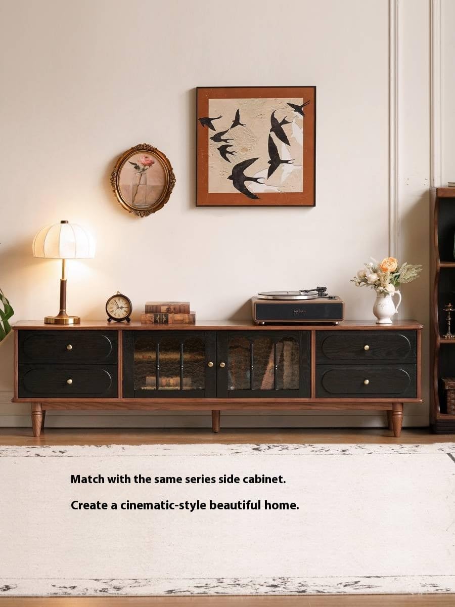 GVAwood Ash Solid Wood French Retro TV Cabinet 78.7х13.8х21.5 inch / 200х35х54.5 cm/Rich Dark Walnut Color/TV Cabinet