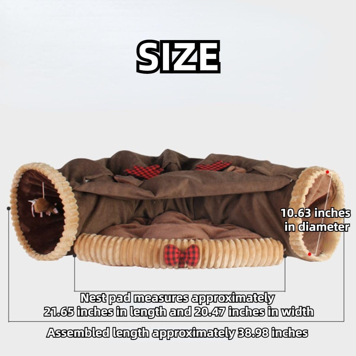 2 in 1 Cat Tunnel Bed Tube with Cushion and Plush Ball Toy Playground Crinkle Collapsible for Large Cats Kittens Kitty Puppy Small Dog Foldable Soft Pet Play Bed Indoor Outdoor (Yellow)