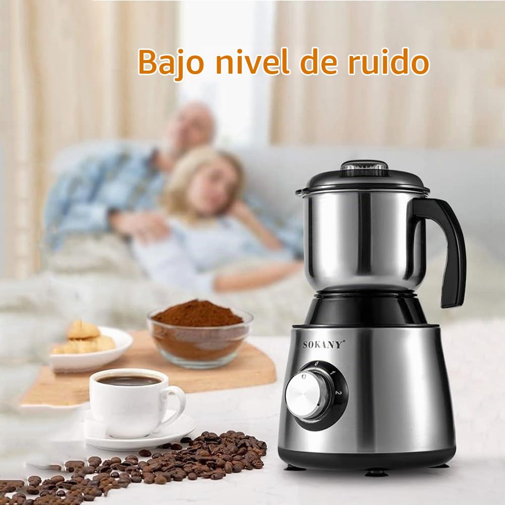 SOKANY 500W Molinillo de café eléctrico, Capacidad 300g, Molinillos de Especias, Acero Inoxidable, para Semillas Especias Frutos Secos Molinillo