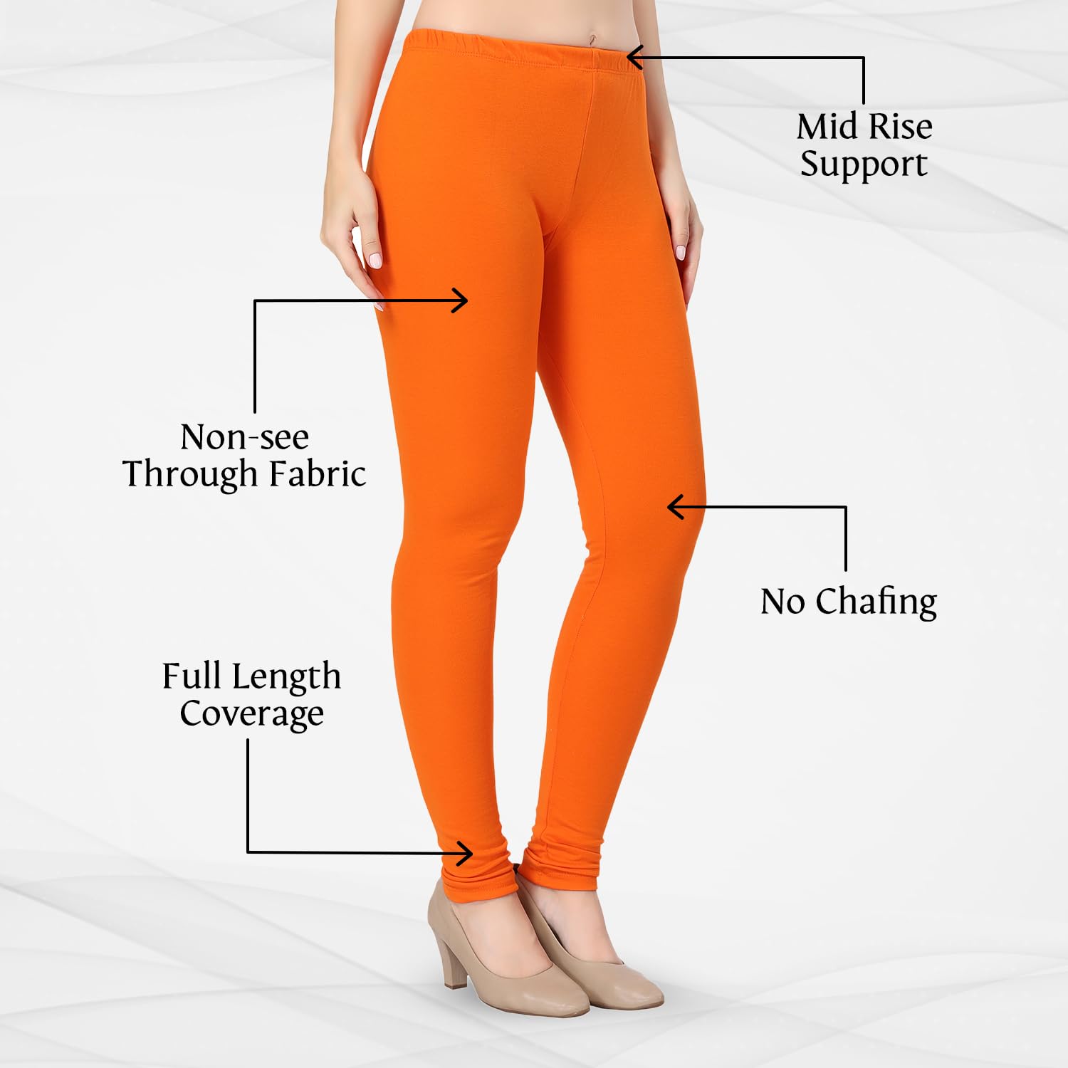 TRASA Women's Slim Fit Ultra Soft Cotton Churidar Leggings - Orange, Size :- X-Large 1
