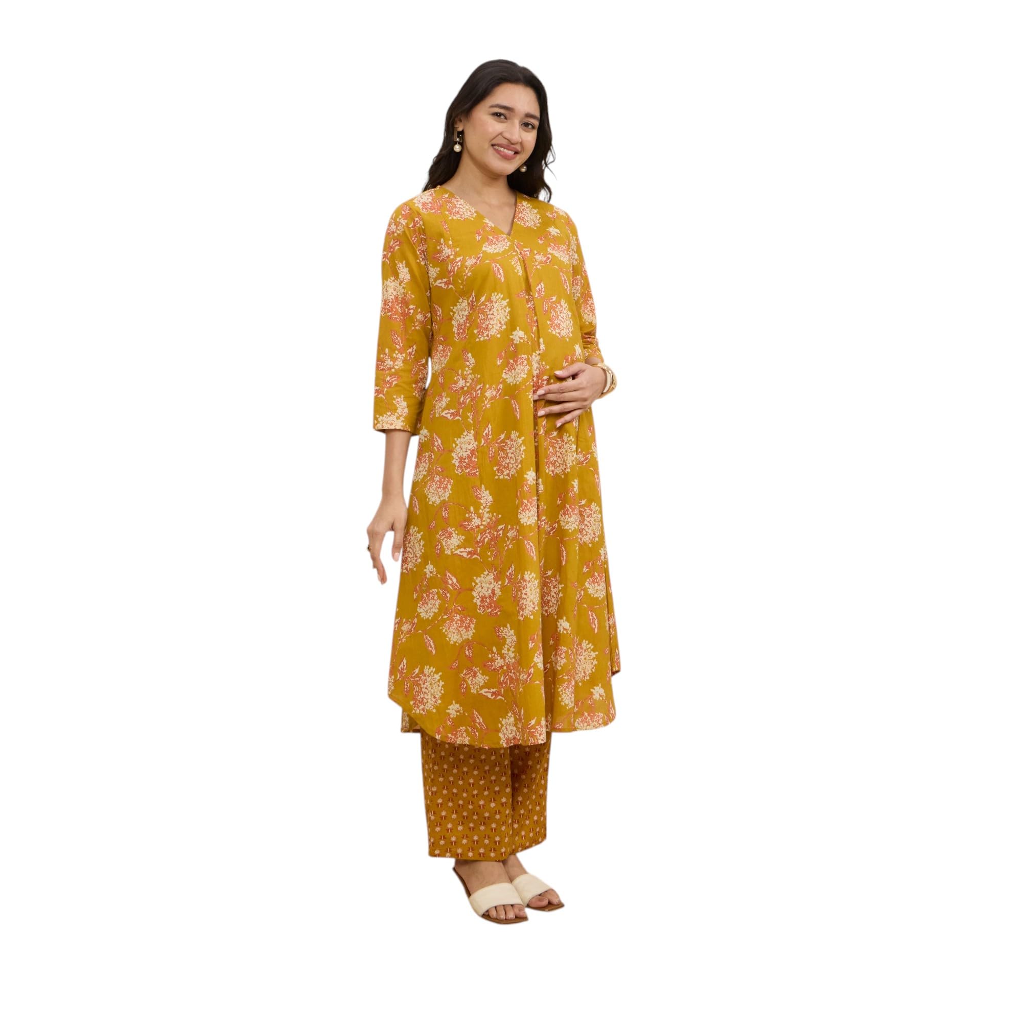 Maternity Kurta Set for Women | Cotton Pregnancy & Feeding Friendly Kurti Set | Comfortable Indian Ethnic Wear-image-24