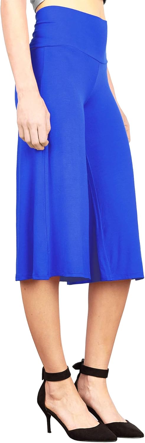 Made By Johnny Women's High Elastic Waistband Wide Leg Palazzo Culotte Gaucho Capri Pants (S~5XL) - Image 2