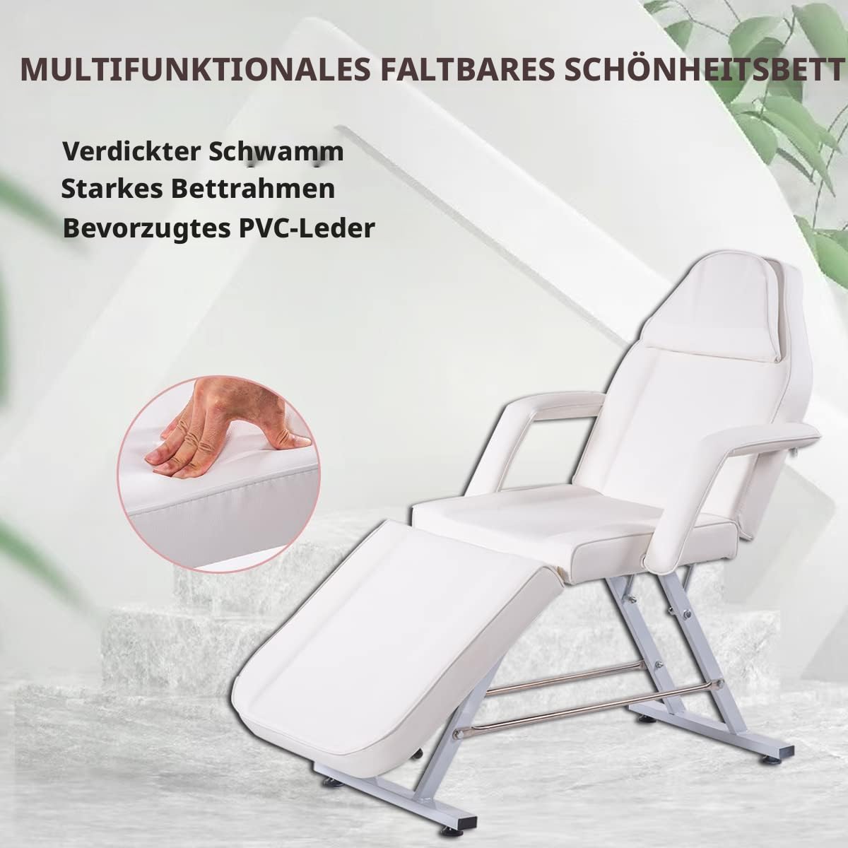 Schwarz Klappbar Massagelieg Tattooliege Kosmetikstuhl höhenverstellbare Massageliege Zubehör Removable Armrests Headrest Hocker & Bettwäsche (Schwarz)