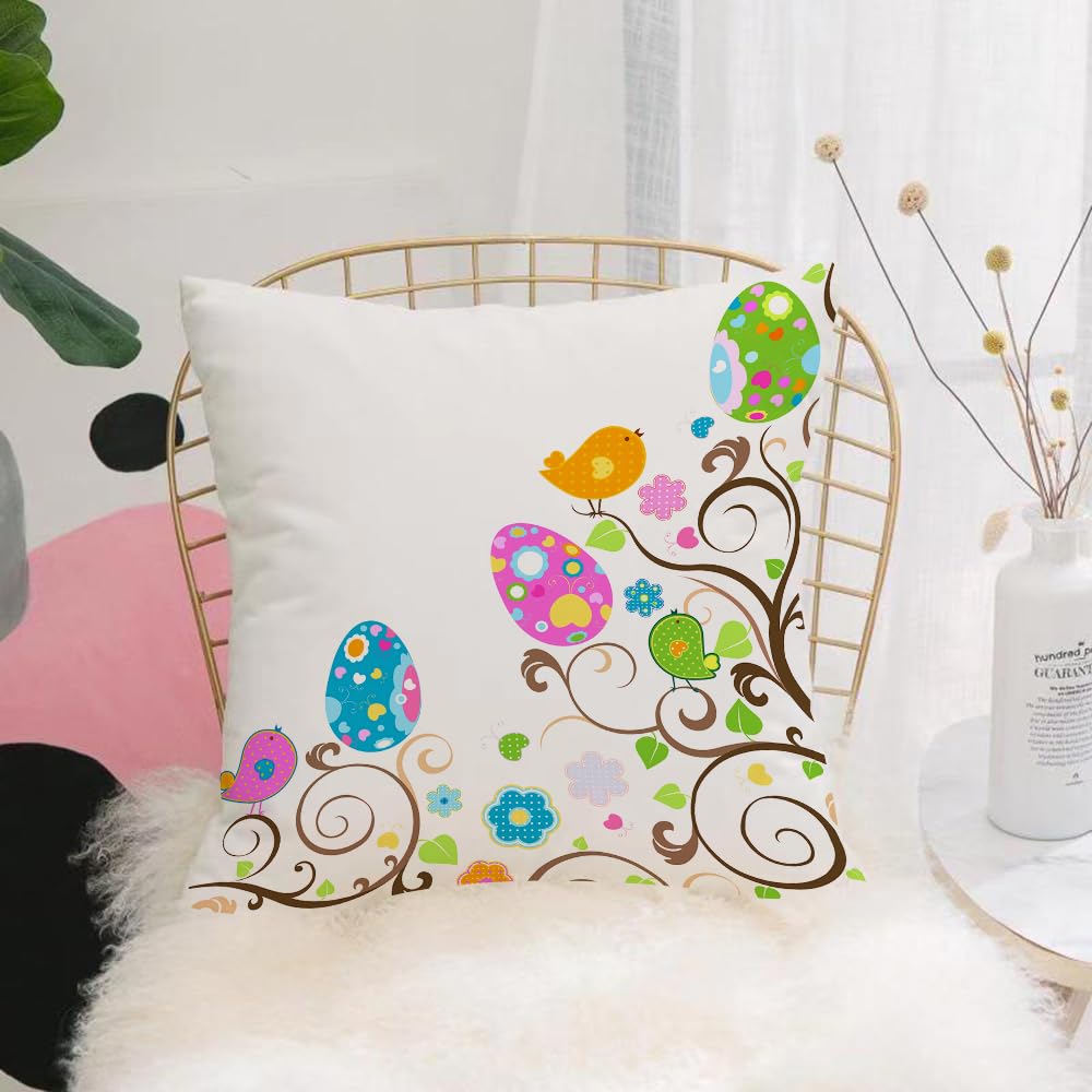 HYOSXW Cushion Cover,Throw Pillow Case Home Decorative for Living Room Bedroom Sofa Chair 16X16 Inch,Easter art decorated with multi-colored eggs, birds and decorative elements,Pillowcase 40X40cm