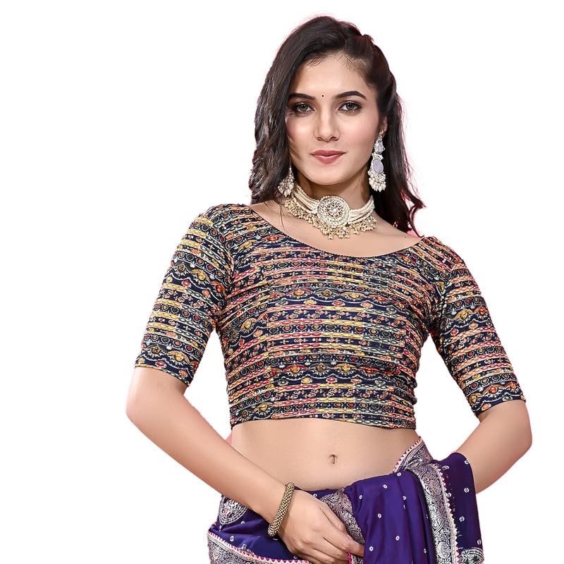 Image of Colorful Street Cotton Stretchable Round Neck Printed Blouse
