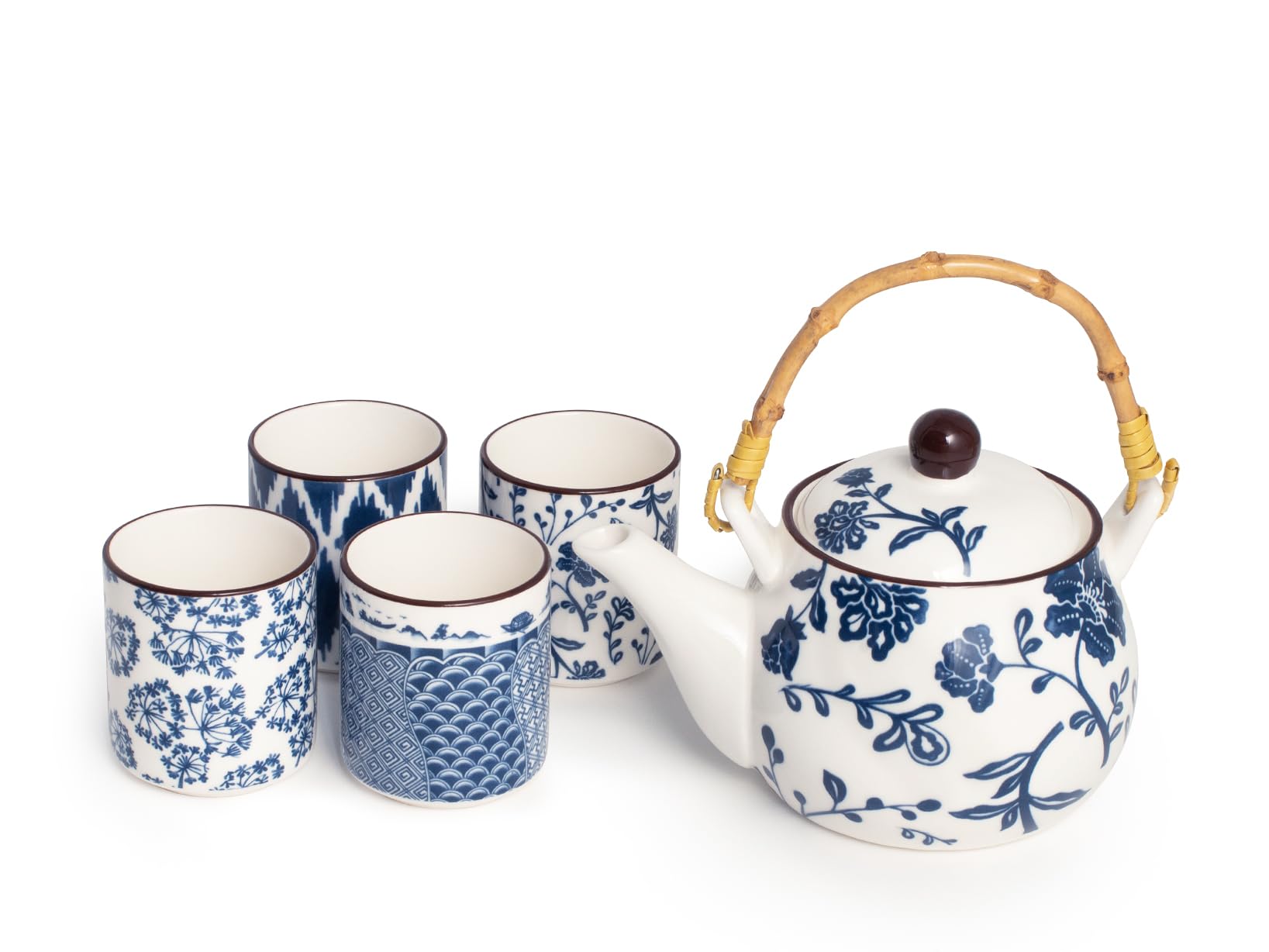 Set teiera e 4 tazze H&H en porcelaine de prestige au fini soie traditionnel