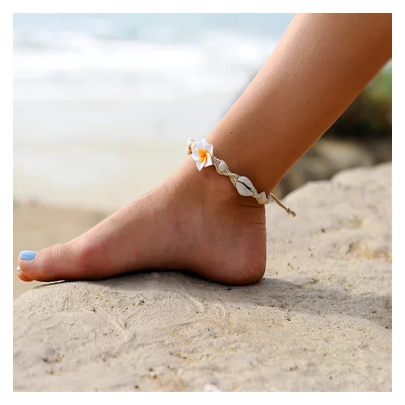 HLTYGWX Tobilleras/Tobilleras Tobillera Bohemia Tobillera de Playa - Tobillera Tejida a Mano con Flor de cerámica Suave y Concha de Mar Pulseras de Tobillo (Color : Pink Flower)
