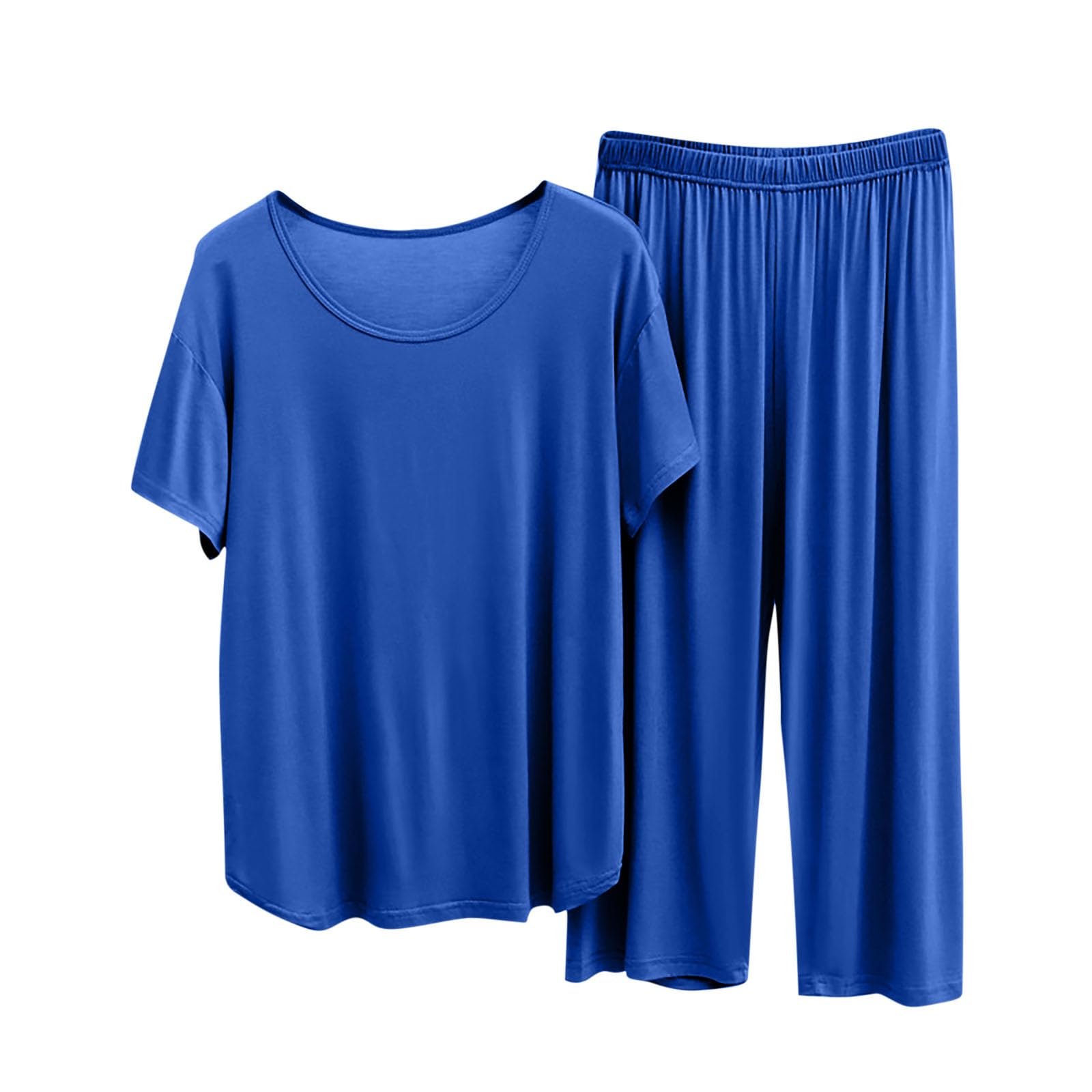 Two Piece Pajama Set for Women Loose Pants Short Sleeve Pullover Tops Summer Fall Casual Loose Lounge Sets